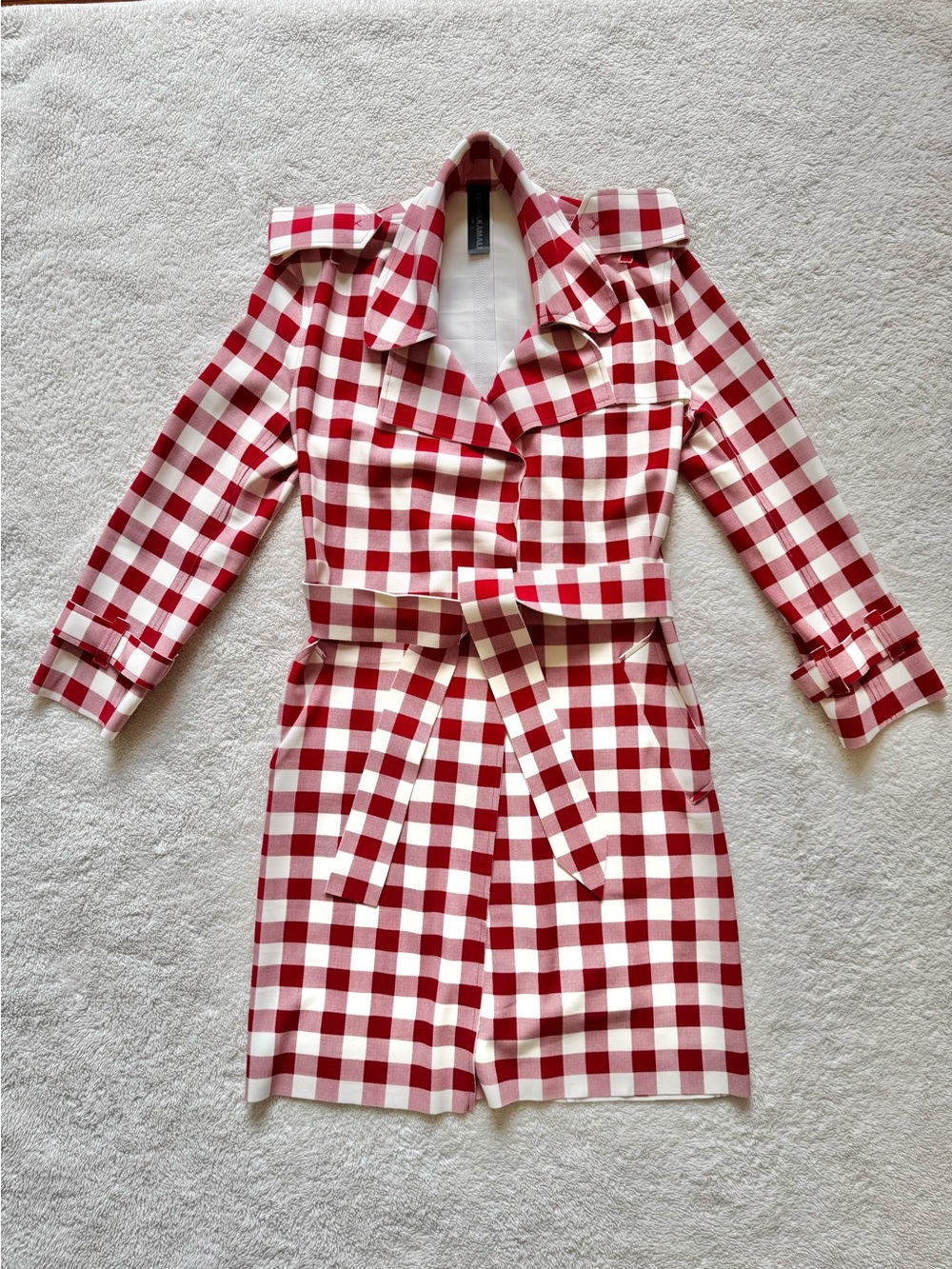 Norma Kamali plaid check trench coat red size Medium